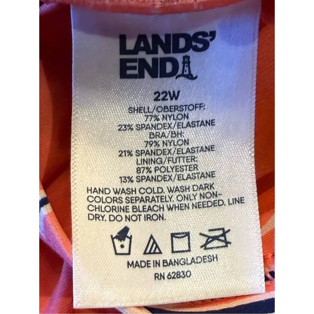 Lands End Women’s 22W Coral and Navy Tropical Print Swimsuit Top Only